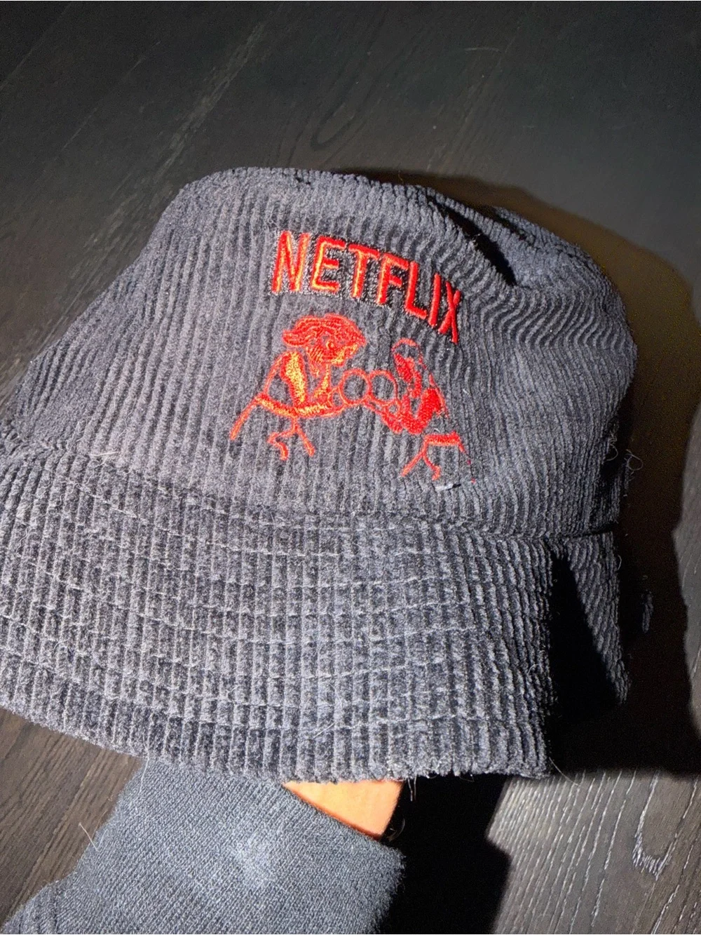 Netflix / MVP Black Corduroy Bucket Hat with Red Embroidery limited addition OS